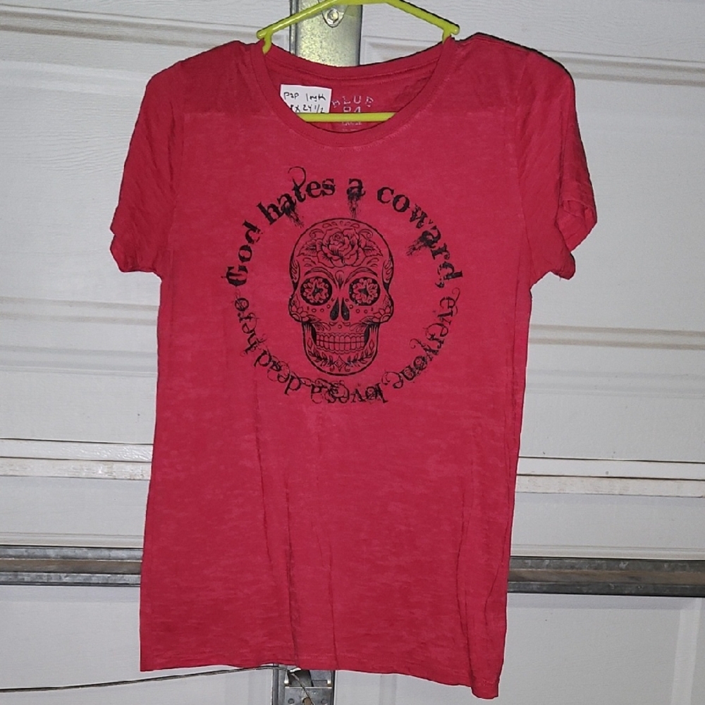 #25 Blue 84 Red Short Sleeve Tee with Skull Design P2P-18 Length24-1/2